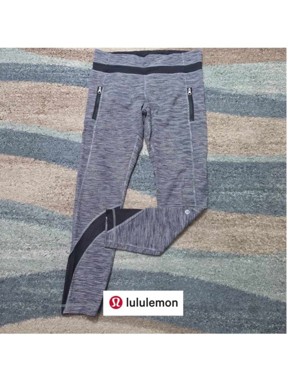 Lululemon Womens Leggings Size 8 Gray Striped Crop Zipper Pocket Athletic Yoga